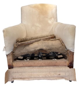 The chair front with broken wood removed