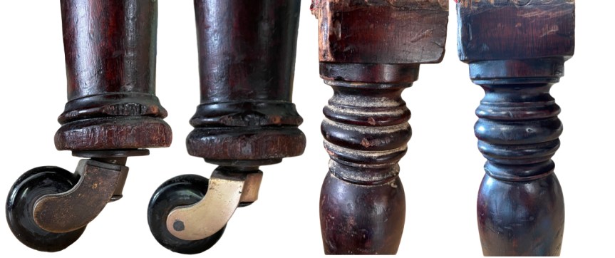 Before and after images of a castor and leg