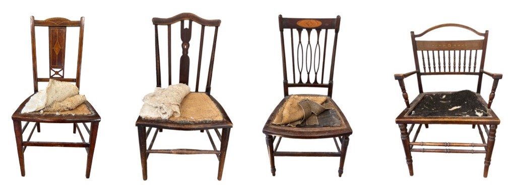 The old upholstery being removed