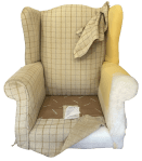 The inner arm fabric fixings from beside the seat removed - as well as the fabric