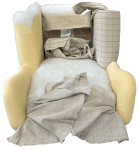 Inner back fabric still attached at the bottom and the wing fabric held at the top.